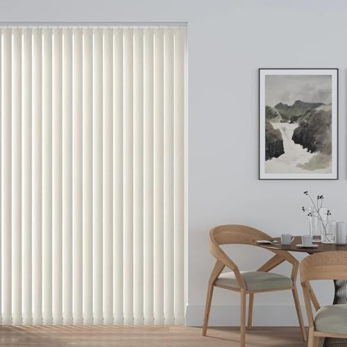 Made to Measure Vertical Blinds 89mm (3.5) Complete Set in Pacific Ivory | Vertical Window Blinds Up To 90cm (900mm) Width x 130cm (1300mm) Drop | Light Filtering Rail & Slats for Home Kitchen