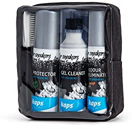 Kaps Reinigungsset für Turnschuhe | Reisetaugliches Komplettset für Reinigung und Pflege von Turnschuhen | Schuhpflege-Set für Turnschuhe | Schuhputzset mit Reisetasche