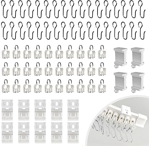 EFUTURETIME 78 Piezas de Accesorios para Riel Cortinas, Rodillos de Riel de Cortina, Tapas de Extremo para Riel, Ganchos Metálicos para Cortinas, Soportes de Montaje para Rieles de Cortinas, Blanco