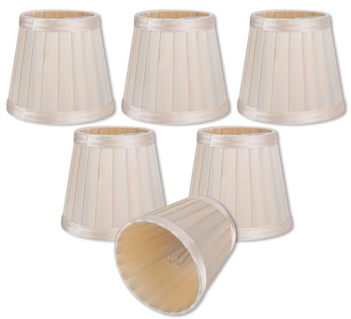 Small Lamp Shade Set of 6, Clip on Lamp Shade Replacement Decorative Lampshade for Table Cream Linen Fabric Lampshade for Table Chandelier Wall Ceiling Lamps