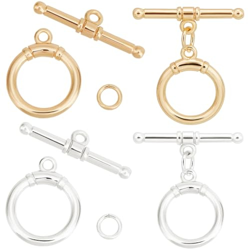 Beebeecraft 1 caja 10 cierres de Palanca con Cierre de Barra En T Oro Real de 18 quilates Y 925 hebillas OT de Plata Esterlina con Anillos de Salto para Collar Pulsera Fabricación de Joyas