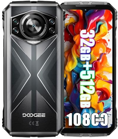 DOOGEE S118 Plus 4G Rugged Smartphone, 10800mAh Batteria, Helio G100 32GB + 512GB, 6.58'' FHD+, 50MP + (12MP Visione Notturna)+ 32MP Smartphones, Android 14 Cellulare Impermeabile, NFC Nero