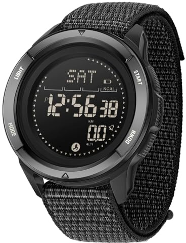 BIEWO Herren Militär Sportuhr Digital 5ATM Wasserdicht Fitness Uhr mit Kompass Metronom Kalorien Stoppuhr Schrittzähler Laufuhr (Nylon schwarz)