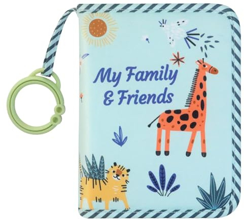 Album Fotos Bebe con Capacidad para 17 Fotos de 10x15 CM (Jirafa Azul) | Libro Familiar de Tela Suave con Etiquetas de Nombre, Regalo de Recuerdo de Tela para Niños Baby