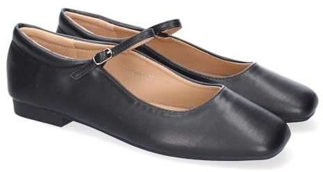 shoes&blues.es 90124 Zapato de Mujer Tipo Bailarina Francesita con Elegante Diseno y Cierre de Hebilla con Punta Redonda, Ideal para Llevar en Cualquier Ocasion. Negro Talla 38