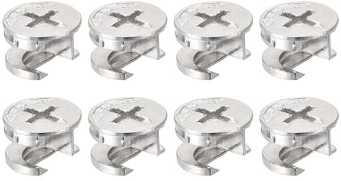 TA-VIGOR 8Pcs Furniture Connecter Cam Lock Nuts Fittings, 14.6mm x 9.5mm Screw Eccentric Fasteners for Cabinet Drawer Dresser Wardrobe Furniture Panel Connecting, Silver