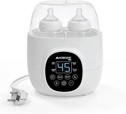 Mobiclinic®, Chauffe-biberon et Stérilisateur, 6 en 1, Double Capacité, Décongèle, Programmable, Maintient la Température, Chauffage Rapide, Lait Maternel, Sans BPA, Écran LCD, Compact, Bibidu