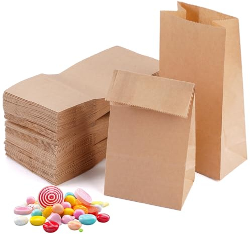 120 pezzi Sacchetti Di Carta Piccoli,9x18x5,5cm Sacchetti Carta Kraft,Superficie idrorepellente e oleorepellente,per matrimoni Candy bar Compleanni dei bambini Calendari dell'Avvento Natale (Marrone)