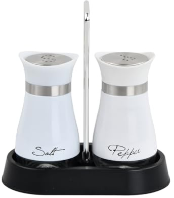 Culinavog Ensemble Salière et Poivrière, Distributeur D'épices, Sel et Poivre de Table Récipient à Bouteille avec Fond En Verre, avec Suppor, 120ML Salière et Poivrière Set pour Cuisine (Blanc)