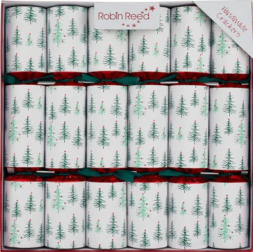 Robin Reed 6 x 12 inch Handmade Luxury Christmas Crackers - Glitter Pine Tree with individual glittery tree gifts