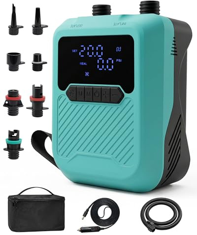 Paddle Board Electric Pump, 20PSI Sup Pump Paddleboard Car Powered Electric Pump Auto-Off, LED Display, Dual Stage Inflation & Deflation, Portable Air Pump for Kayak Tent Boat Air Mattress