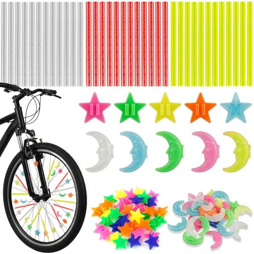 108 PCS Bicycle Spoke Decorations,Bike Spoke Reflectors,Bike Spoke Beads,Reflective Bike Spokes Colorful,Easy to Install and Remove,Suitable for Adult and Children Bicycles Star,Moon,Reflective Spokes