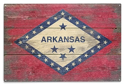Lantern Press 10x15 Inch Wood Sign, Ready to Hang Wall Decor, Arkansas, Rustic State Flag