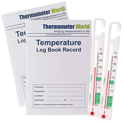 Lot de 2 carnets de température de 6 mois et 2 thermomètres pour réfrigérateur et congélateur pour surveiller la température du réfrigérateur et du congélateur, l'hygiène alimentaire.
