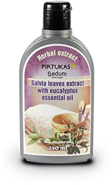 Extrait de fines huiles essentielles aux herbes naturelles Sedum pour sauna - Infusion de sauna avec Extrait de feuilles de Salvia à l'huile essentielle d'eucalyptus, au miel et au sel d'iode - 240ml