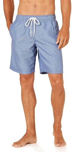 Amazon Essentials Men's 9 Quick-Dry Swim Trunk, Blue Geometric Print, Medium