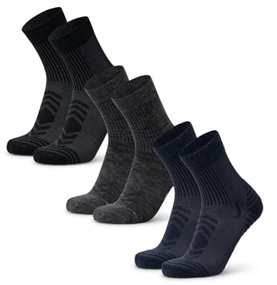 DANISH ENDURANCE Leichte Merino Wolle Wandersocken, Sommer Wollsocken, Unisex, für Herren & Damen, 3 & 5 Paar, 1 Schwarz, 1 Dunkelgrau, 1 Marineblau, 43-47