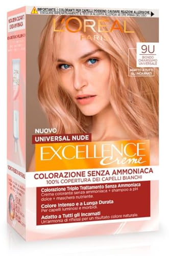 L’Oréal Paris Colorazione Permanente Excellence Universal Nude, Senza Ammoniaca, Con Riflesso Universale, Adatto a Tutti gli Incarnati, Colore Intenso a Lunga Tenuta, Biondo Chiariss 9u