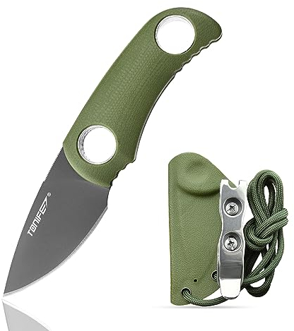 TONIFE Runer Full Tang Coltello da Caccia campeggio a Lama Fissa 4,7cm con Guaina Kydex Regolabile Facile Portabile con Cordino in Paracord per Outdoor, Sopravvivenza e Bushcraft(Verde), TONIFE201V