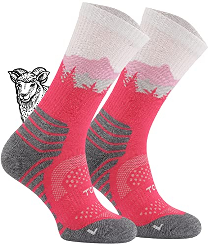 TODO BP LIGHT Dünn Merino Wandersocken für Herren, Damen,Trekking-Socken, Atmungsaktiv, 55% Merinowolle Blend Funktionssocken, Outdoor (Falcon Fuchsie, 39-42)