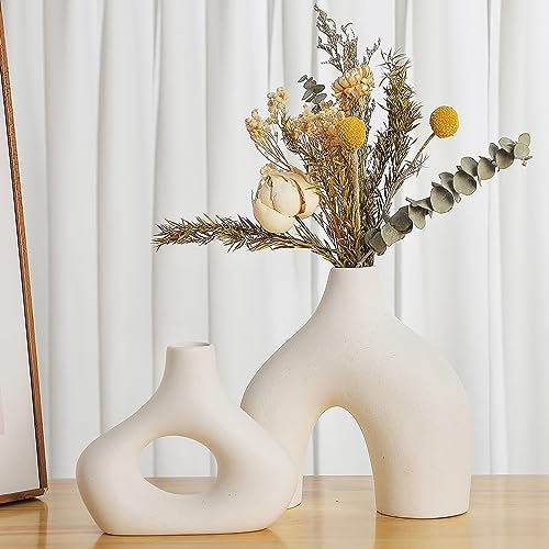 Sawoake Set di 2 vasi in ceramica bianca Doppelberg per moderno boho nordico, minimalista, decorazione per soggiorno, matrimonio, cena, tavolo, feste, ufficio e camera da letto