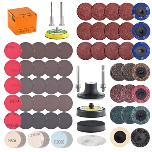 Tshya 117 Pack 2 inch Hook & Loop Quick Change Sanding Discs Set for Drill Sanding Attachment, Headlight Restoration & Multi-Surface Sanding, Wet/Dry Use, 36-3000 Grit