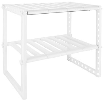 ASelected Expandable Under Sink Storage Kitchen Shelf 2 Layers Under Sink Storage Shelf Kitchen Bathroom Multifunctional Storage Shelf 10 Detachable Panels Length 40 or 68Cm (White)