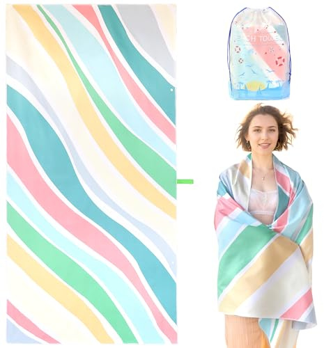 LEcylankEr Toallas de Playa Grande 180 * 90 CM Toalla Playa Mujer Hombre Toalla Microfibra Grandes Toalla Antiarena Secado Rapido Beach Towel para Playa (Rayas de Colores)
