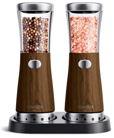 Set de 2 moulins à sel et à poivre électriques en acier inoxydable (rechargeable, éclairage LED, avec moulin à céramique réglable, brosse de nettoyage) Moulin à épices électrique, couleur grain de b