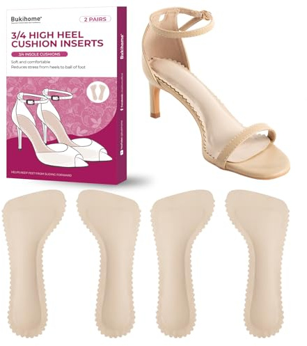 Bukihome Plantillas invisibles 3/4 para mujer, paquete de 4 unidades, evita que los pies se deslicen – Absorbe los golpes y absorbe el sudor – para tacones altos, sandalias, bailarinas, talla S