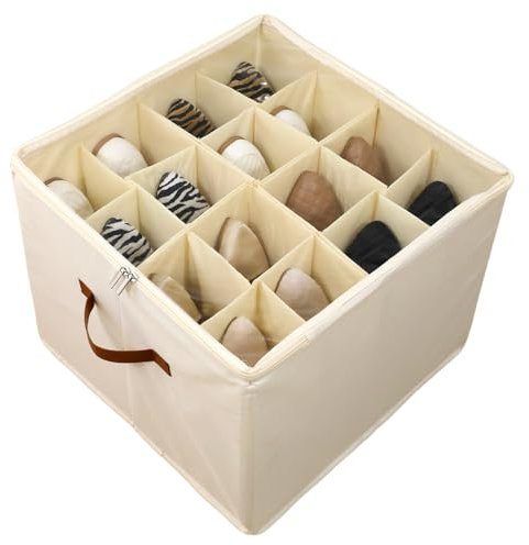 SYEXDZON Shoe Storage Box Organizer, Fits 16 Pairs, Large Shoe Box Container with Adjustable Dividers, Foldable Space Saving Shoes Holder