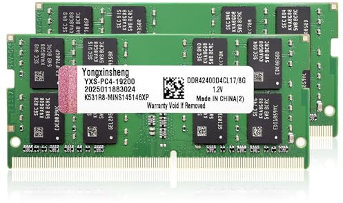 Yongxinsheng DDR4 2400MHz 16go (2x8go) RAM pour Ordinateur PC4-19200 SODIMM Non ECC Unbuffered 1,2 V 2Rx8 Dual Rank 260Pin CL17 Portable Mémoire