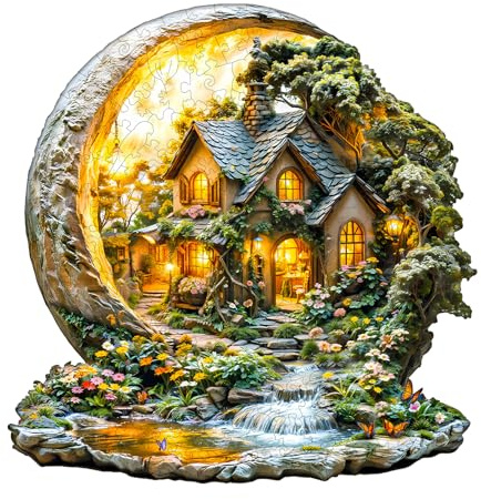 Jigfoxy Puzzle de madera para adultos, jardín en la luna, rompecabezas de madera para adultos, rompecabezas de animales de madera único, familia y amigos L-34 x 34 cm - 275 piezas