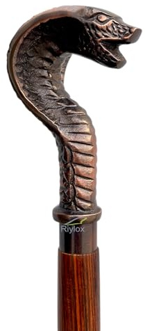 Riylox Bastón decorativo de latón antiguo, mango de serpiente de latón antiguo, palo de madera curvada plegable de madera marrón para hombres y mujeres.