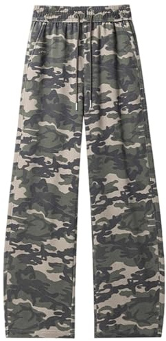Pantalones anchos para hombre con estampado de camuflaje, pantalones cargo informales con pierna recta, cómodos pantalones de ocio con aspecto militar con cintura elástica