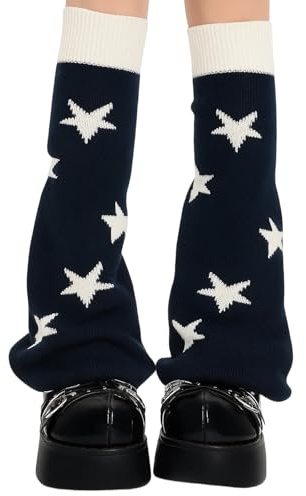 QhgPnt Fluffy Leg Warmers, Black Furry Leg Warmers for Women, Soft and Warm Legwarmers, 50cm Long star pattern Knit Leg Warmers, Perfect for Casual Wear and Dance, Accessory for Women