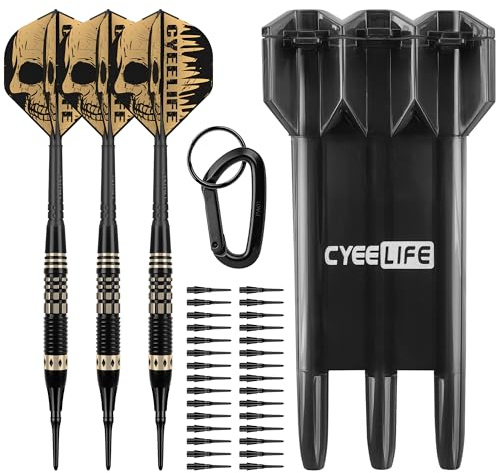 CyeeLife Freccette con punta morbida con custodia per il trasporto – Freccette professionali in plastica con corpo in ottone + 3 alette integrate e 30 punte in plastica, set freccette con punta