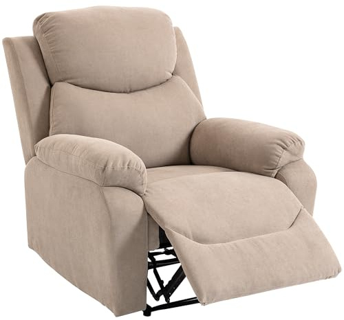 HOMCOM Poltrona Reclinabile Manuale, Poltrona Relax Moderna in Tessuto Effetto Lino con Cuscino Spesso, Braccioli Imbottiti e Poggiapiedi per Soggiorno e Camera da Letto, Beige