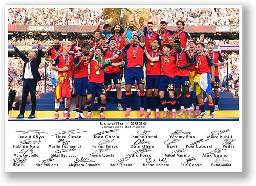 LJW Prints Póster con autógrafo firmado de los campeones del mundo de España 2026 para aficionados y aficionados al fútbol
