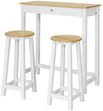 SoBuy Set Tavolo da Bar Alto con 2 Sgabelli Tavolo Salvaspazio per Cucina Piccola e Balcone, Stile Industriale Moderno Tavolino Alto da Esterno per Giardino o Terrazzo FWT50-WN