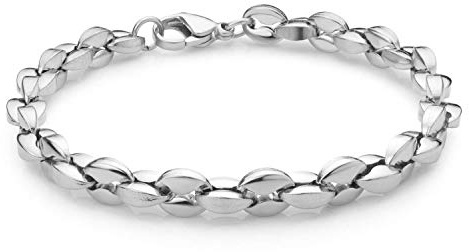 555Jewelry Stainless Steel Solid Unisex Womens Mens Hollow Coffee Bean Link Stylish Solid Lightweight Fashion Jewelry Accessory Chain Bangle Bracelet, Silver 7 Inch