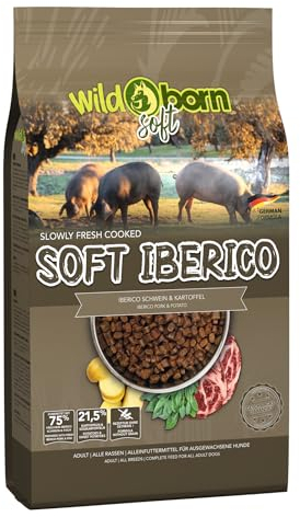 Wildborn Soft IBERICO 4 kg getreidefreies Hundefutter mit 75% frischem Iberico Fleisch | Halbfeuchtes Trockenfutter für Hunde | getreidefreie Rezeptur aus Deutschland