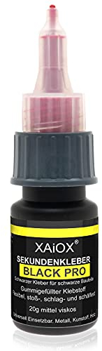 Colla istantanea nera con percentuale di gomma, 20 g, cianacrilato industriale, modellismo, super adesivo, professionale, extra forte, per plastica e metallo