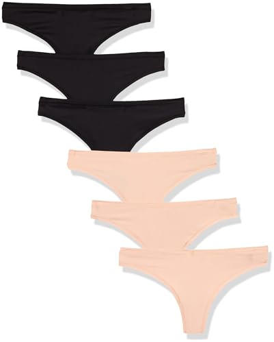 Amazon Essentials Women's Breathable Microfibre Seamless Panties (Available in Plus Size), Pack of 6, Black/Soft Petal, X-Small