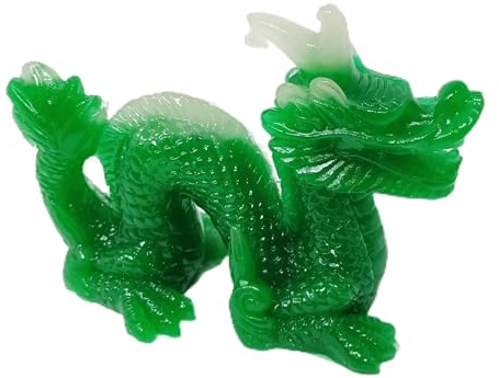JRose Collections Figura de dragón verde Feng Shui – Adorno de dragón chino de la suerte para riqueza y éxito | Decoración de efecto jade de resina | 7,5 cm de alto - Regalo Fengshui para oficina en