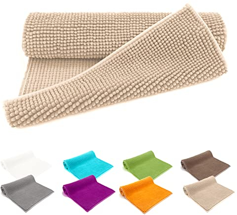 heimtexland ® Badvorleger Chenille Super Flauschig Saugstark Badteppich Badematte Ökotex Typ771 Beige 45 x 50 cm