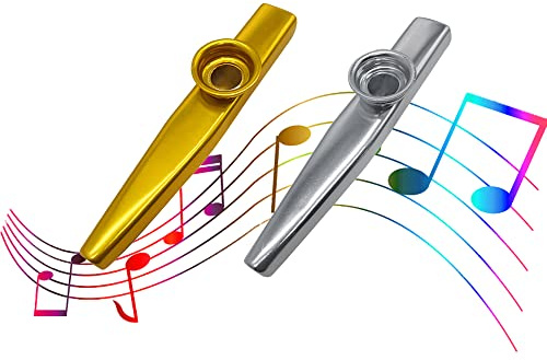 WSNDM 2 Pcs Kazoo Para Niños, Durable Metal Kazoo Flauta Boca Accesorio De Instrumento De Música Para Fiesta Infantil Regalos, Buen Compañero Para Guitarra Ukelele Violín Y Teclado (Dorado, Plata)