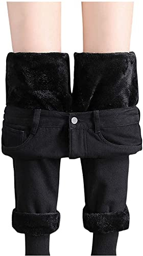 Onsoyours Pantalon Crayon Femme Hiver Chaud Thermiques Jeans Polaire Pant Slim Taille Haute Skinny Stretch Epais Legging Confortable Jegging Décontracté Trousers (M, D Noir)