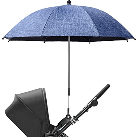 SHAIRMB Pram -Parasol for Buggies, Pushchairs, Parasols and Sun Covers, Pram Sun Shade with 360° Adjustable Clip, Universal UV Parasol for Pushchairs and Buggies,Denim Blue,85cm
