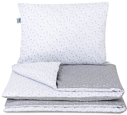 Pepi - Baby Bettwäsche Set - 135x100 cm Kinderbettdecke und Kissen 60×40 cm - Bettwäsche Baby aus Baumwolle 100% - Anti Allergisch Baby Bettdecke und Kissen - Grey Galaxy